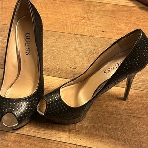 Guess Black Perforated Peep Toe Heels